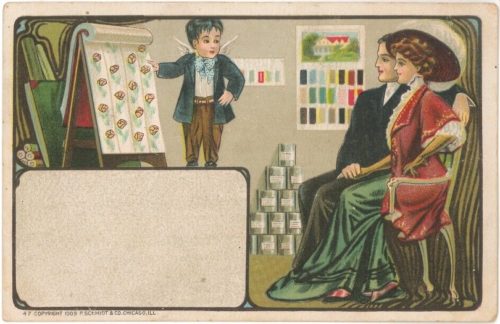 Postcard wallpaper shopping 1909