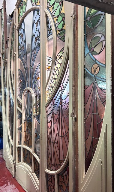 For Sale: stained leaded glass wall with door
